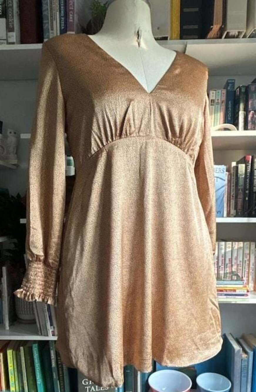 Mi Ami Gold Shimmer Long Sleeve V-Neck Mini Dress